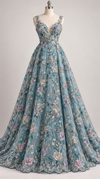 Tul Bordado Floral Multicolor Con Lentejuelas Y Chaquira Color Jade -HH210 — Palacio Glamour