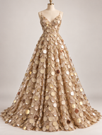 Tul Bordado De Lentejuela Grande Color Oro -HH219 — Palacio Glamour