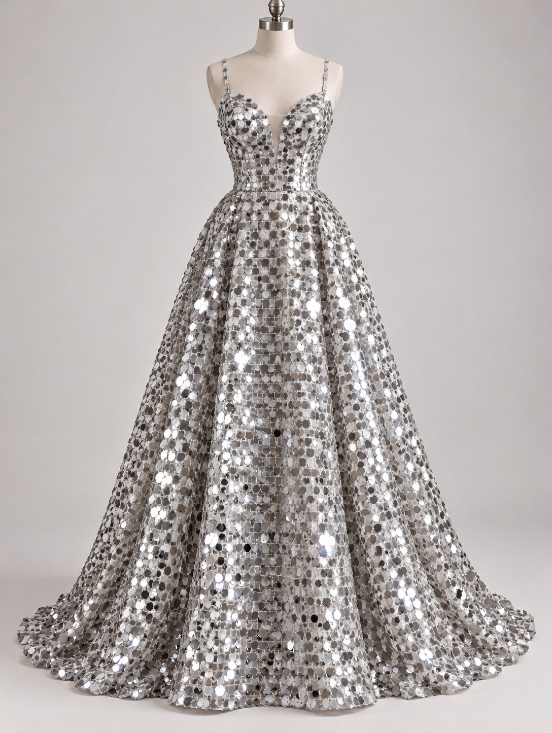 Tul Bordado De Lentejuela Grande Color Gris-Plata -HH219 — Palacio Glamour