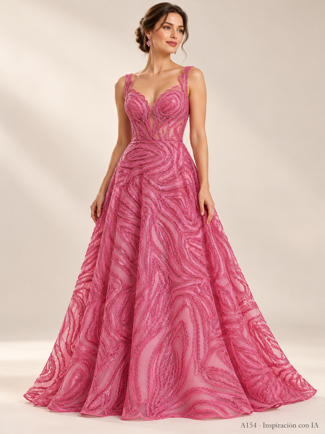 Tul bordado color rosa A154 para vestidos de noche de boda y de XV años — Palacio Glamour