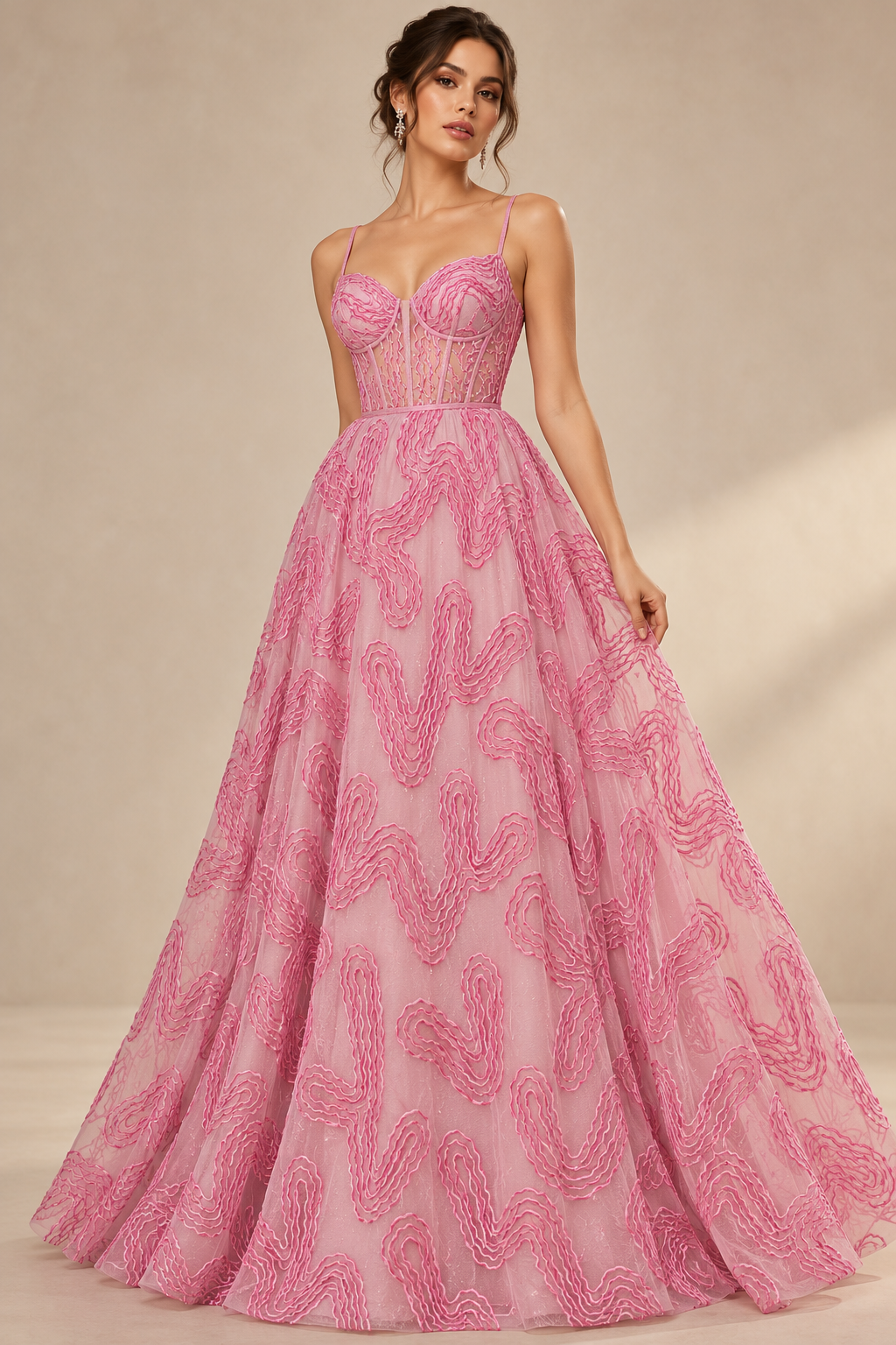 Tul bordado color rosa A164 — Palacio Glamour