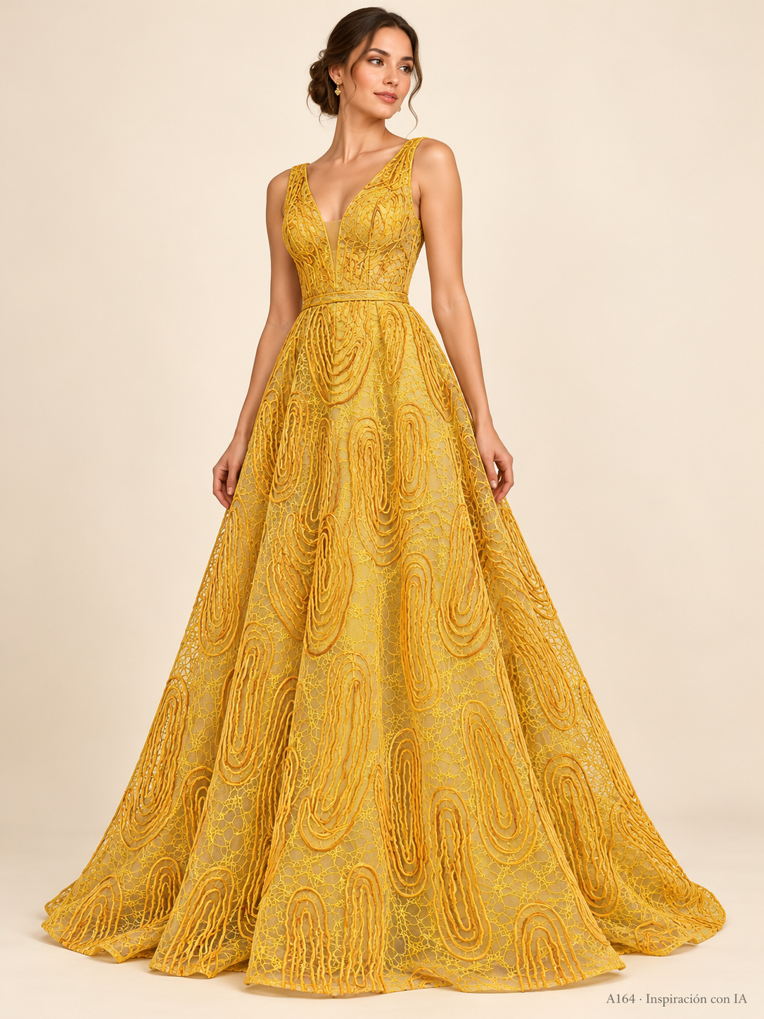 Tul bordado color amarillo A164 — Palacio Glamour