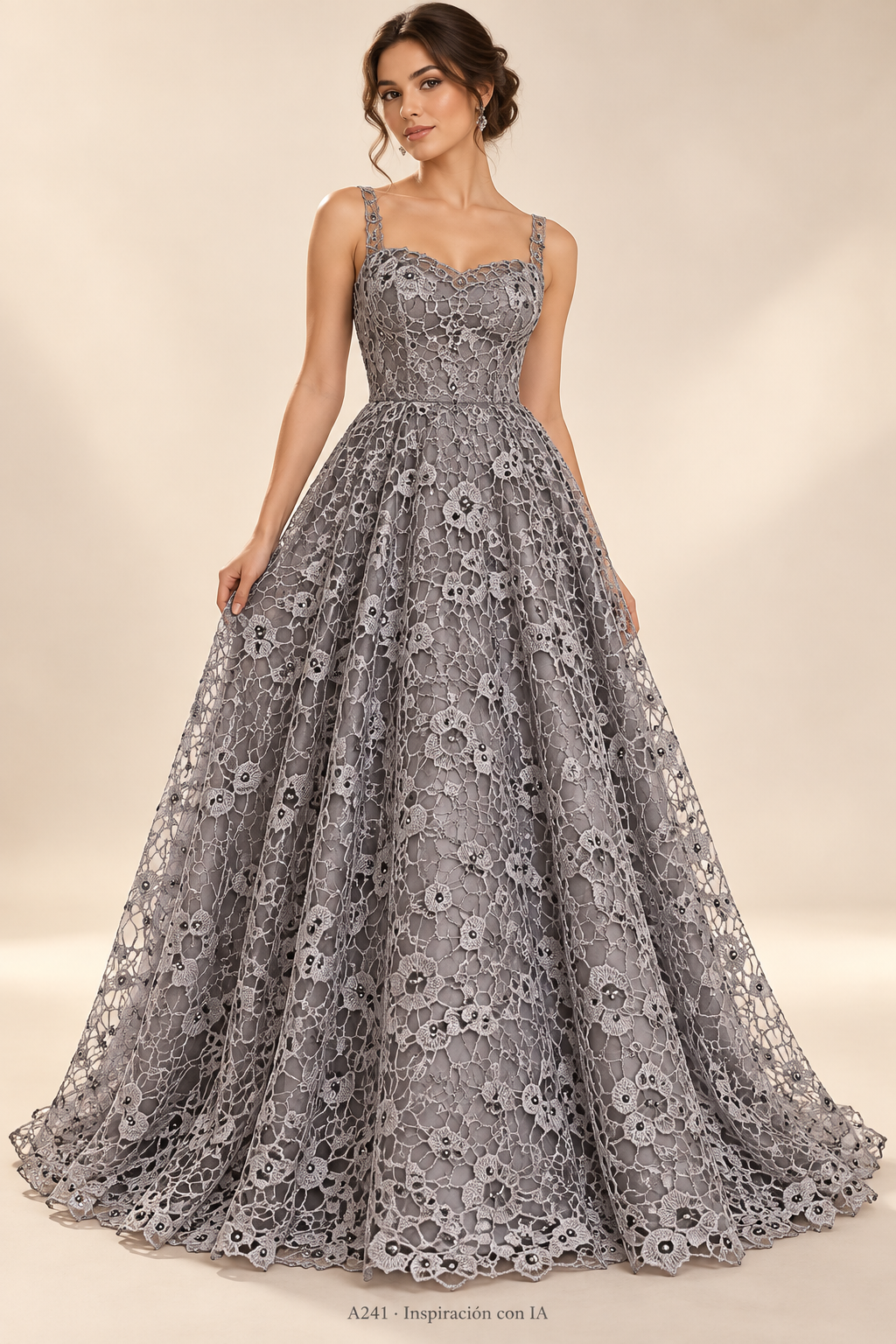 Tul bordado color gris A241 — Palacio Glamour