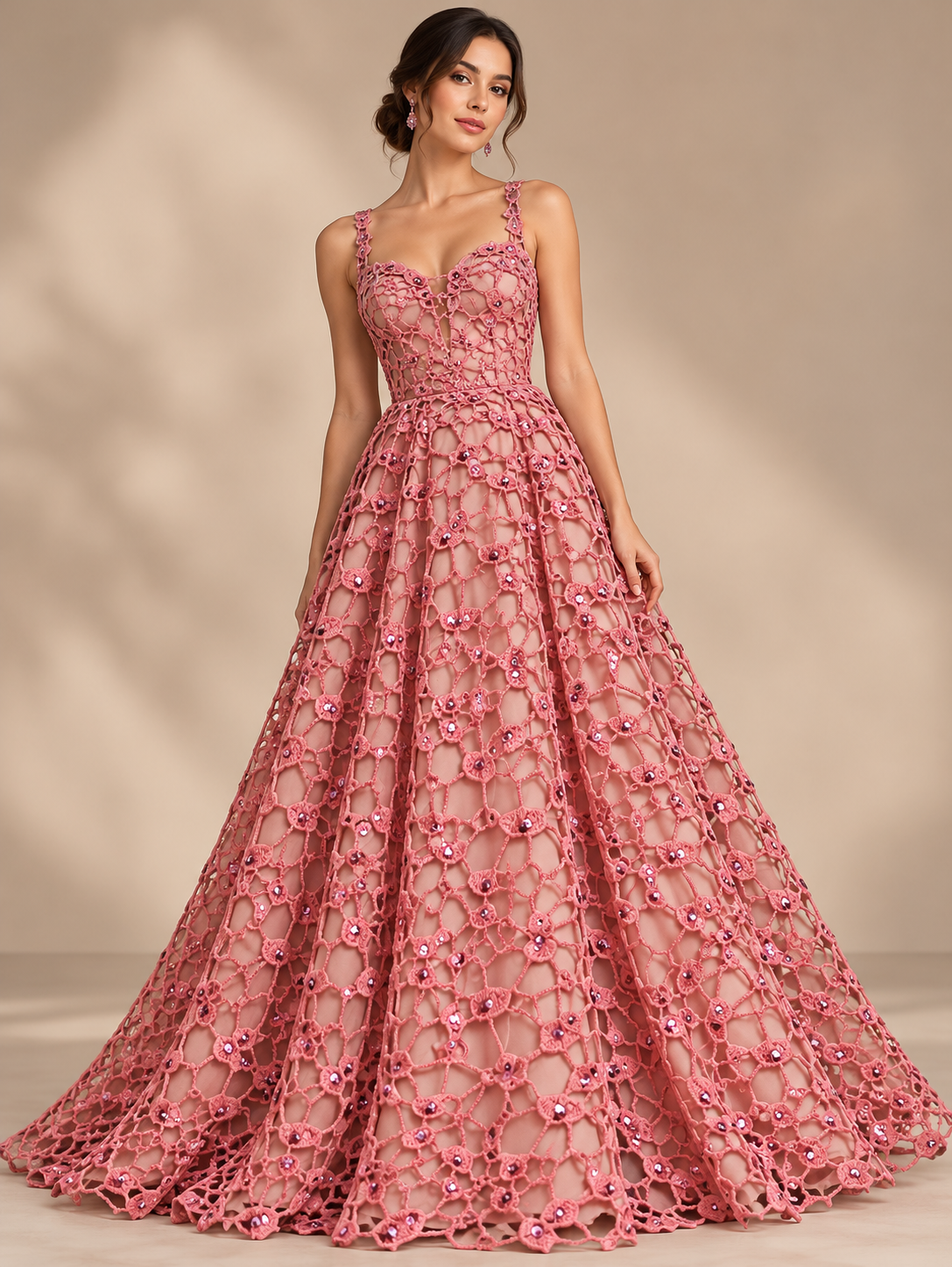 Tul bordado color rosa A241 — Palacio Glamour
