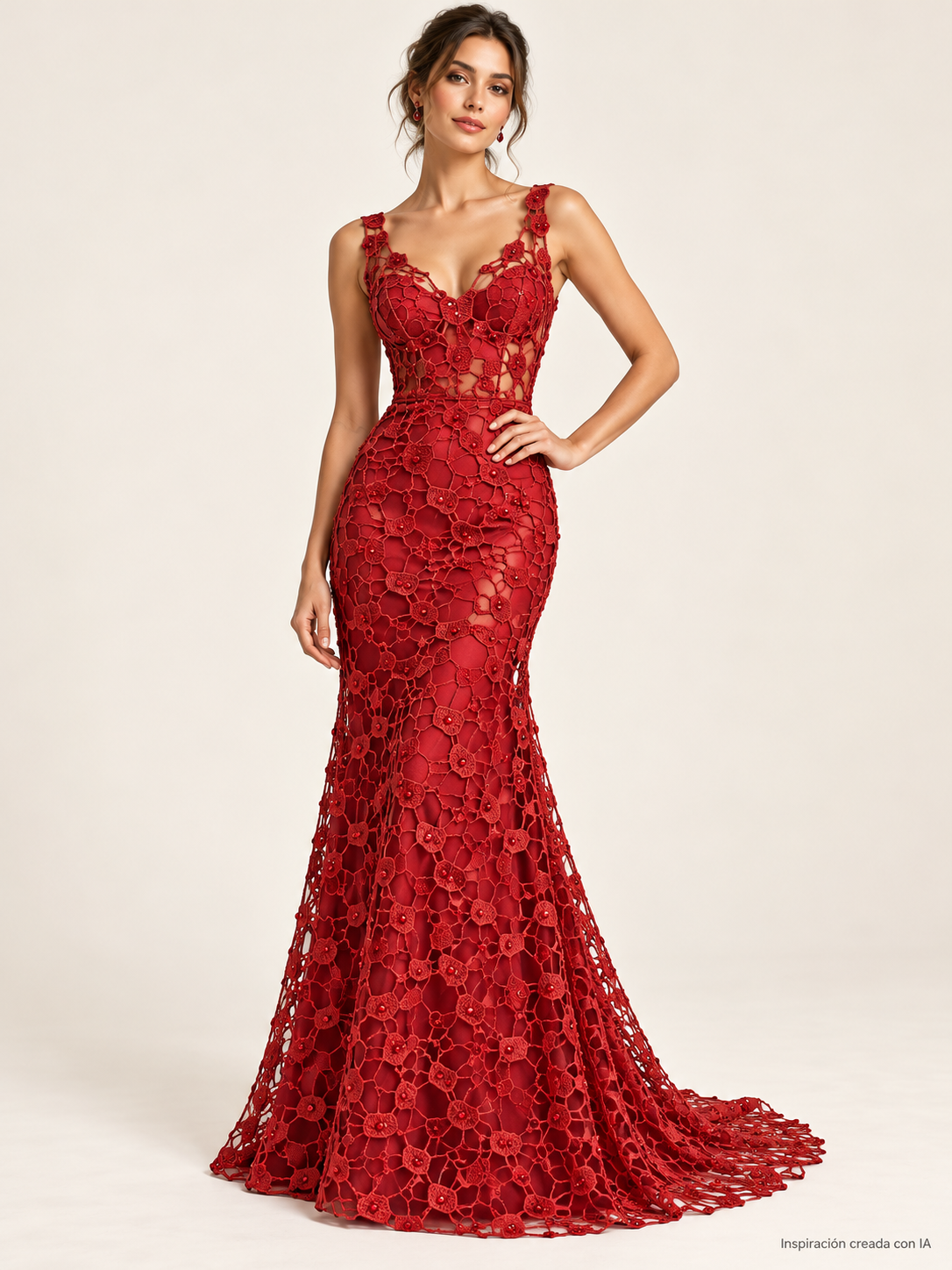 Tul bordado color rojo A241 — Palacio Glamour