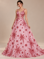 Tul bordado color coral A588 — Palacio Glamour