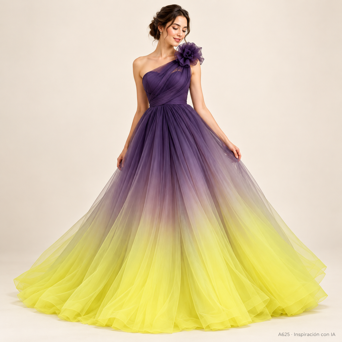 Tul bordado color amarillo morado A625 — Palacio Glamour