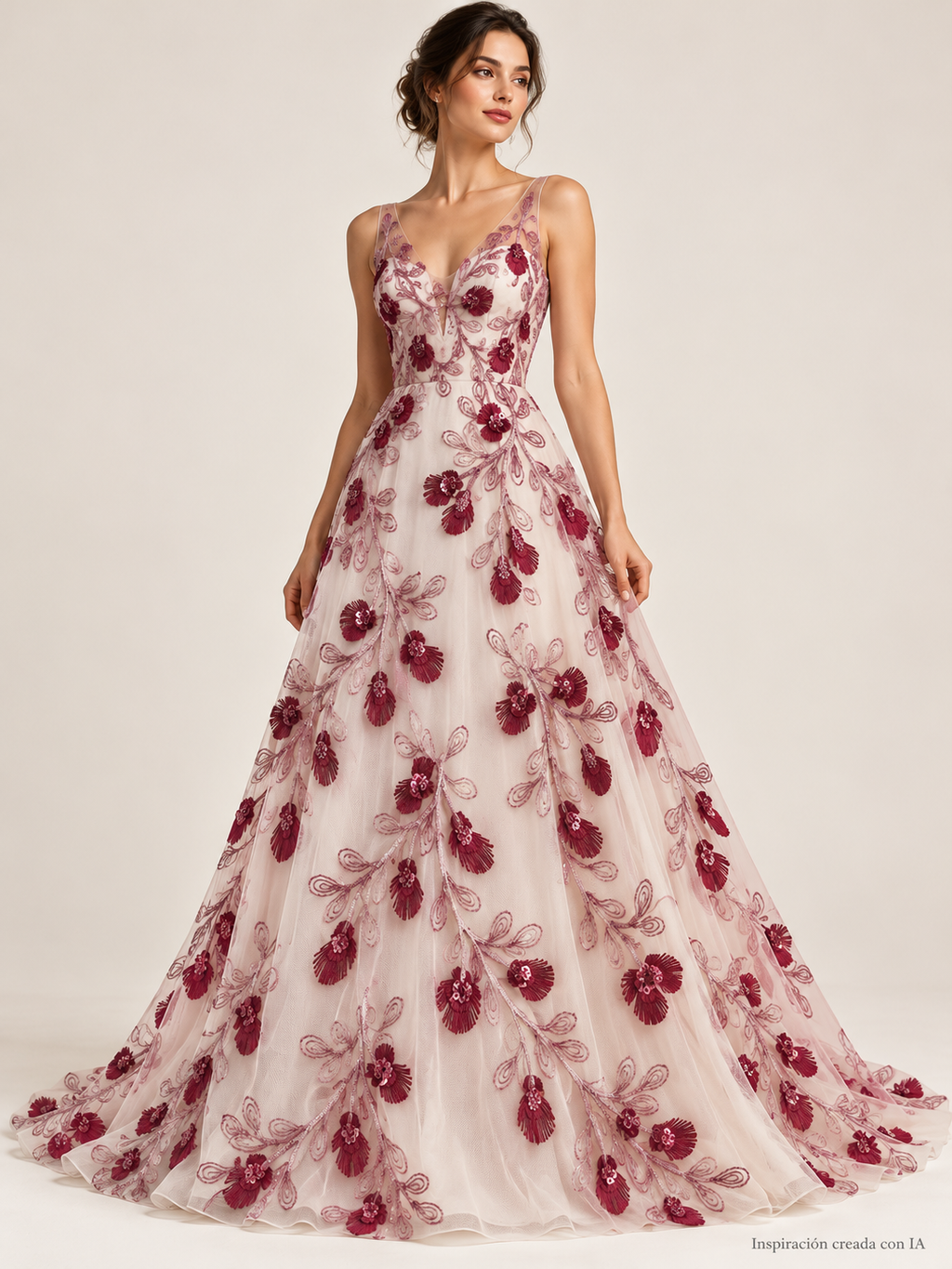 Tul bordado color vino A630 — Palacio Glamour