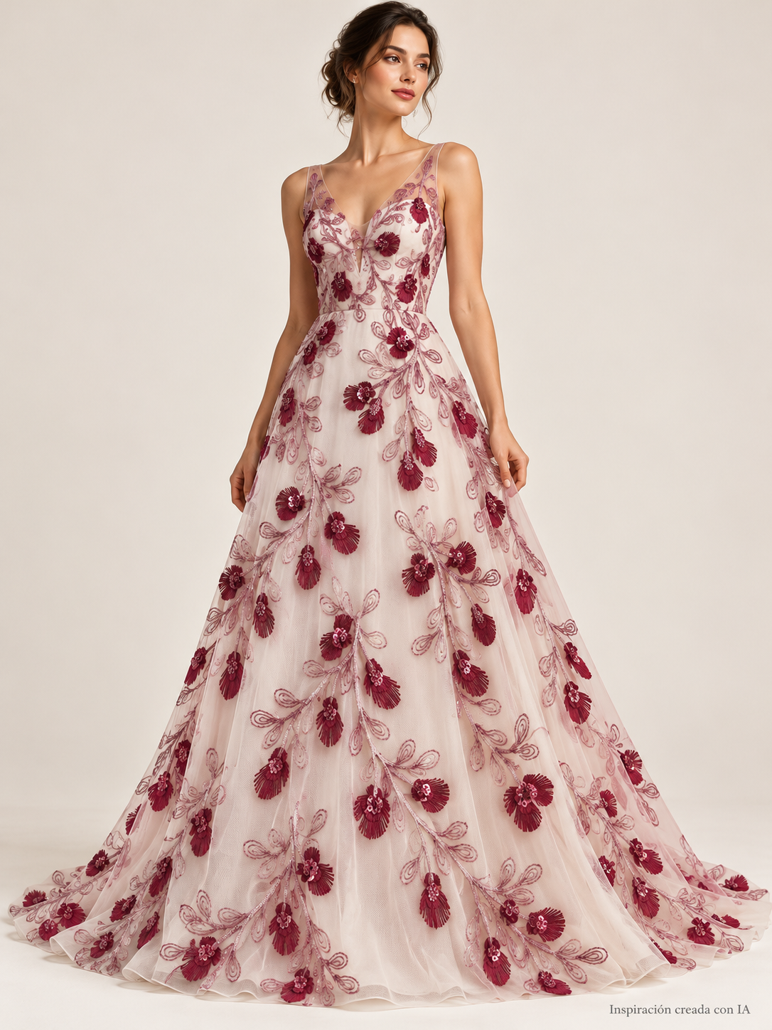 Tul bordado color vino A630 — Palacio Glamour