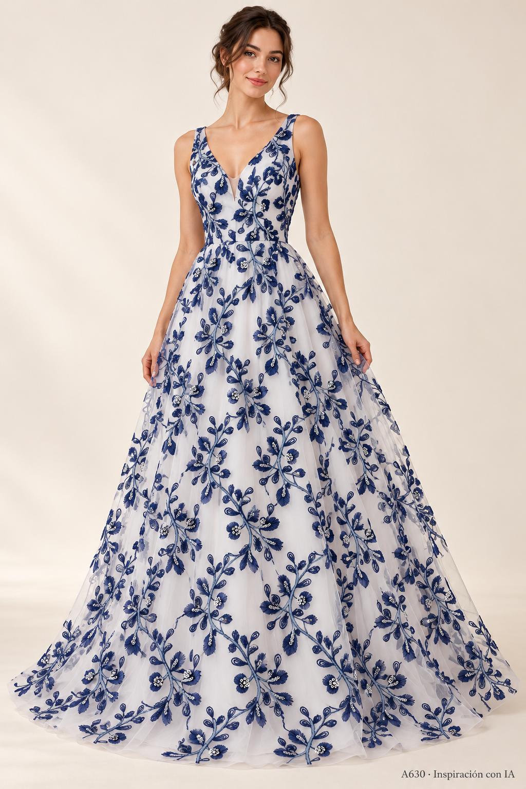 Tul bordado color azul marino A630 — Palacio Glamour