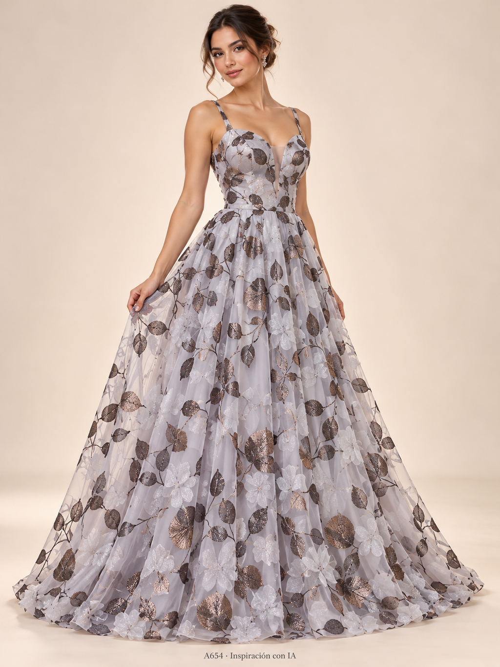 Tul bordado color cobre A654 — Palacio Glamour
