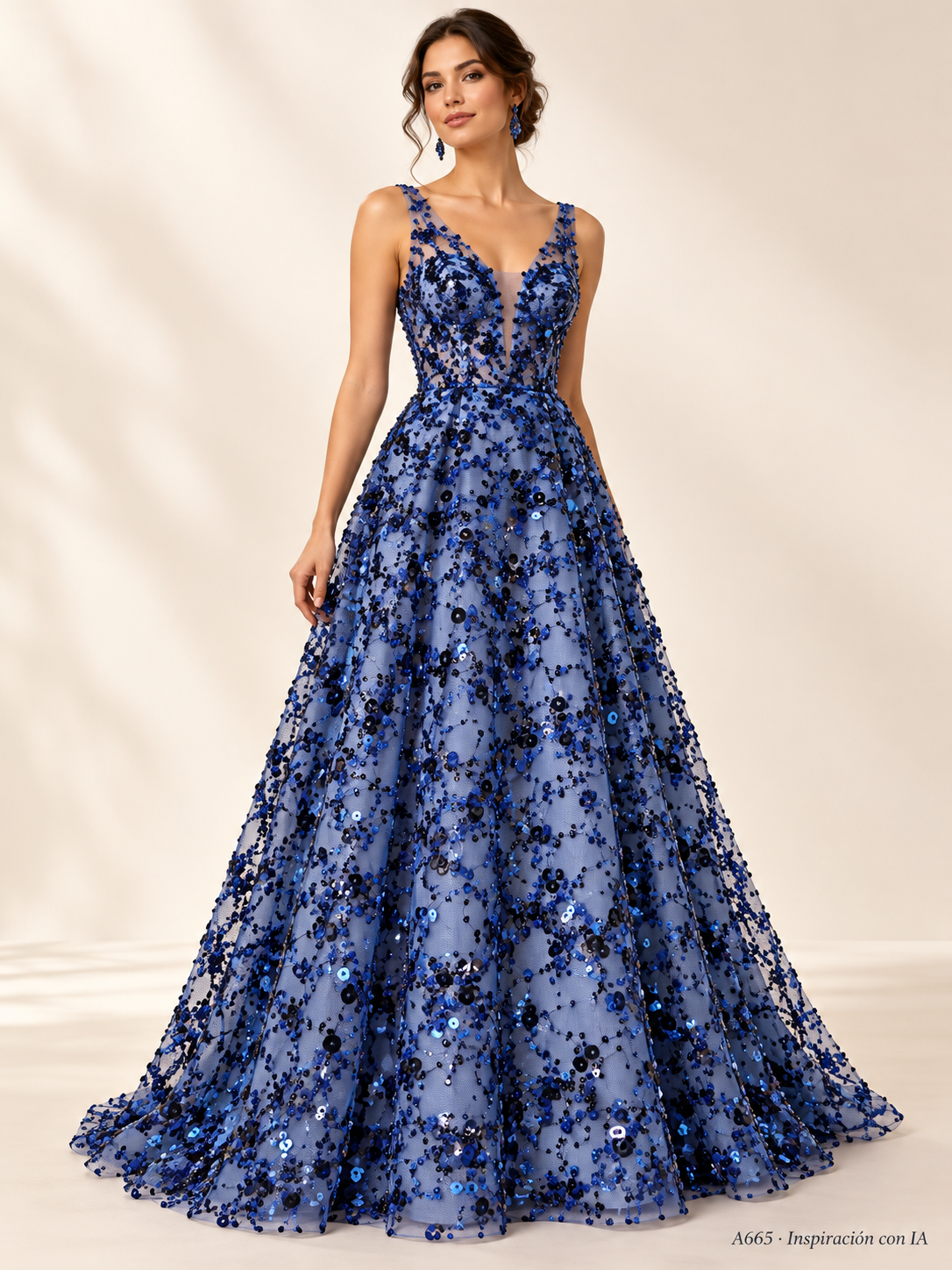 Tul bordado color azul marino A665 — Palacio Glamour