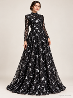 Tul bordado color Negro A665 — Palacio Glamour