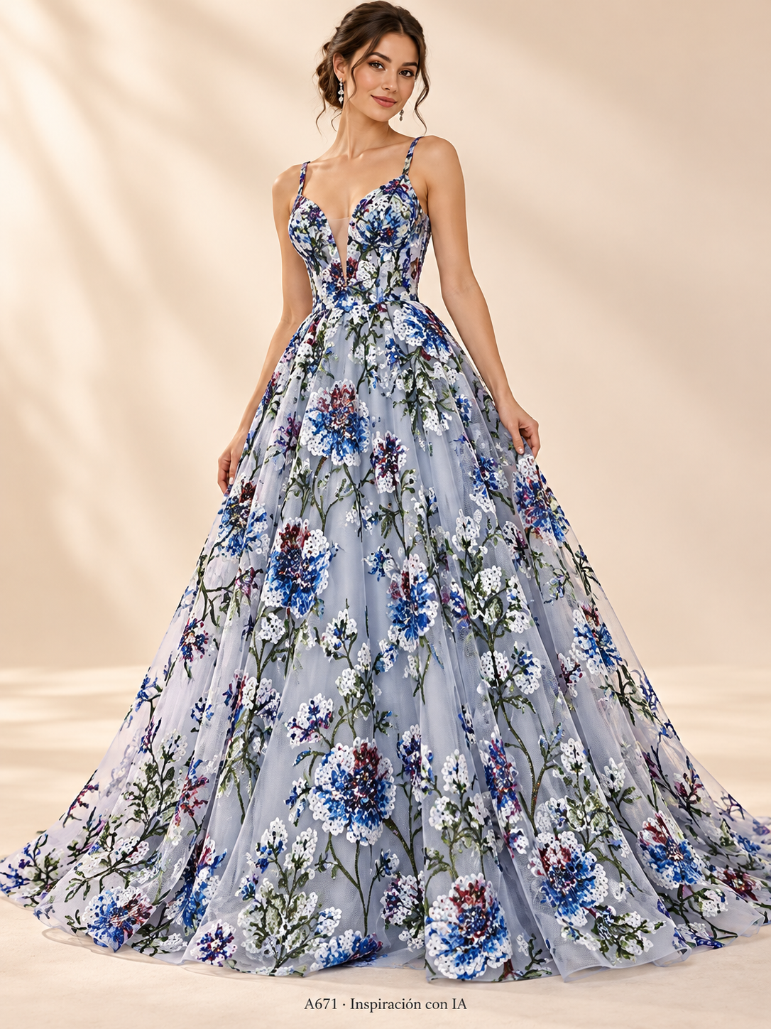 Tul bordado Con Flores de Lentejuela Color Marino A671 — Palacio Glamour