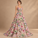 Tul bordado Con Flores de Lentejuela Color Coral A671 — Palacio Glamour