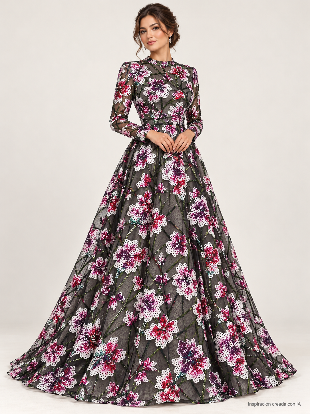 Tul bordado Con Flores de Lentejuela Color Nude A671 — Palacio Glamour