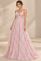 Tul bordado color rosa A689 — Palacio Glamour
