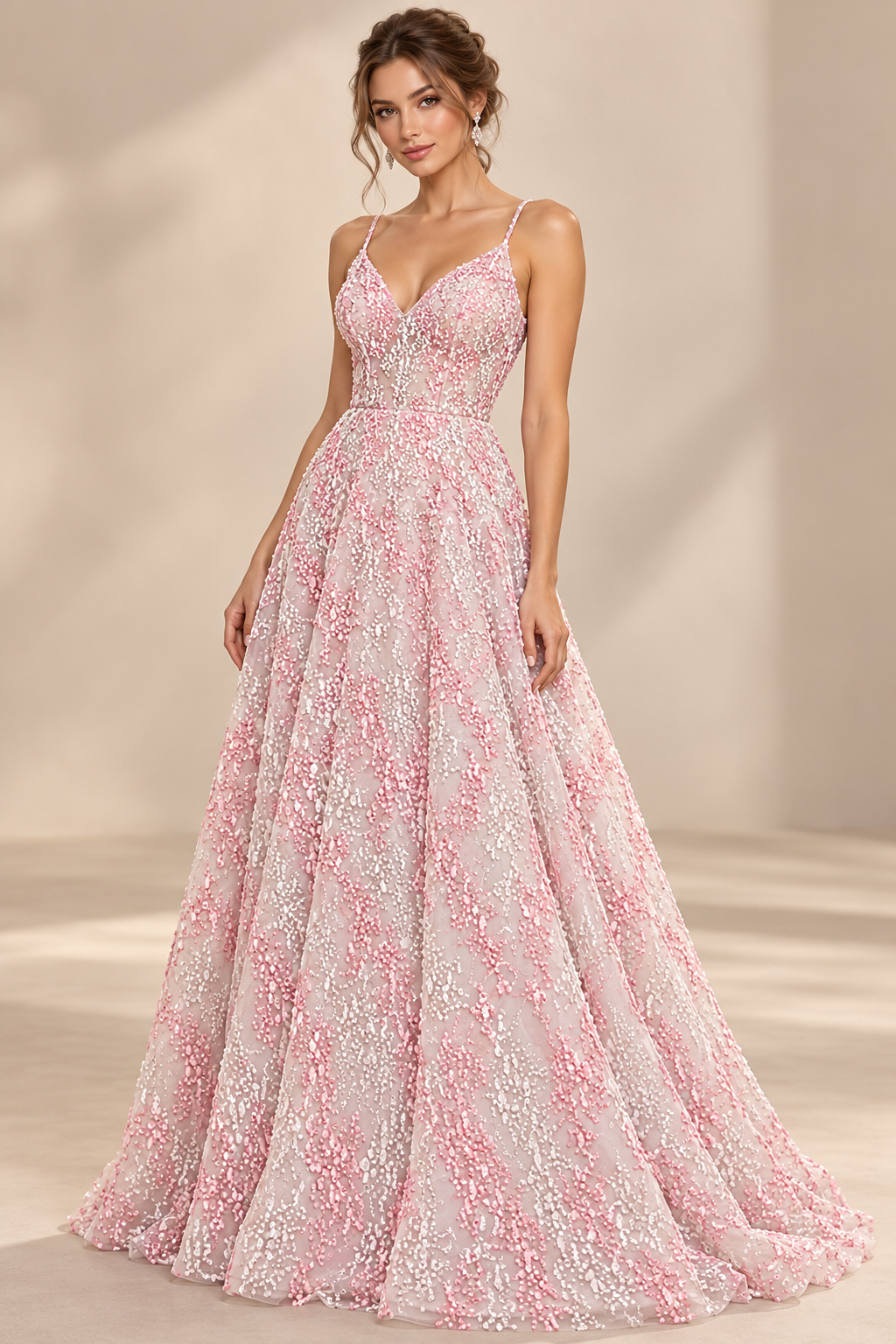 Tul bordado color rosa A689 — Palacio Glamour