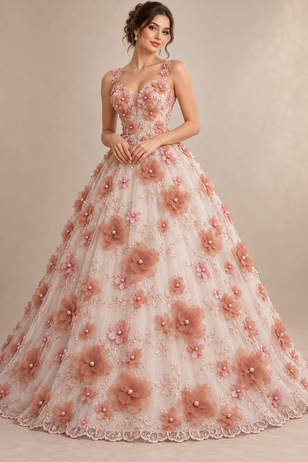 Tul bordado color palo de rosa A727 — Palacio Glamour