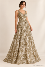 Tul bordado color bronce A795 — Palacio Glamour