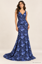 Tul bordado color azul A798 — Palacio Glamour
