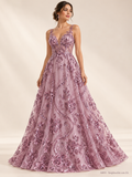 Tul bordado color palo de rosa A803, para vestidos de noche de boda y de XV años — Palacio Glamour