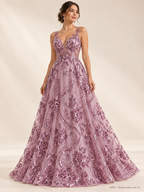 Tul bordado color palo de rosa A803, para vestidos de noche de boda y de XV años — Palacio Glamour