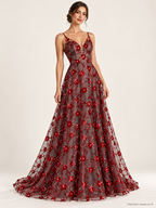 Tul bordado color rojo A809 — Palacio Glamour