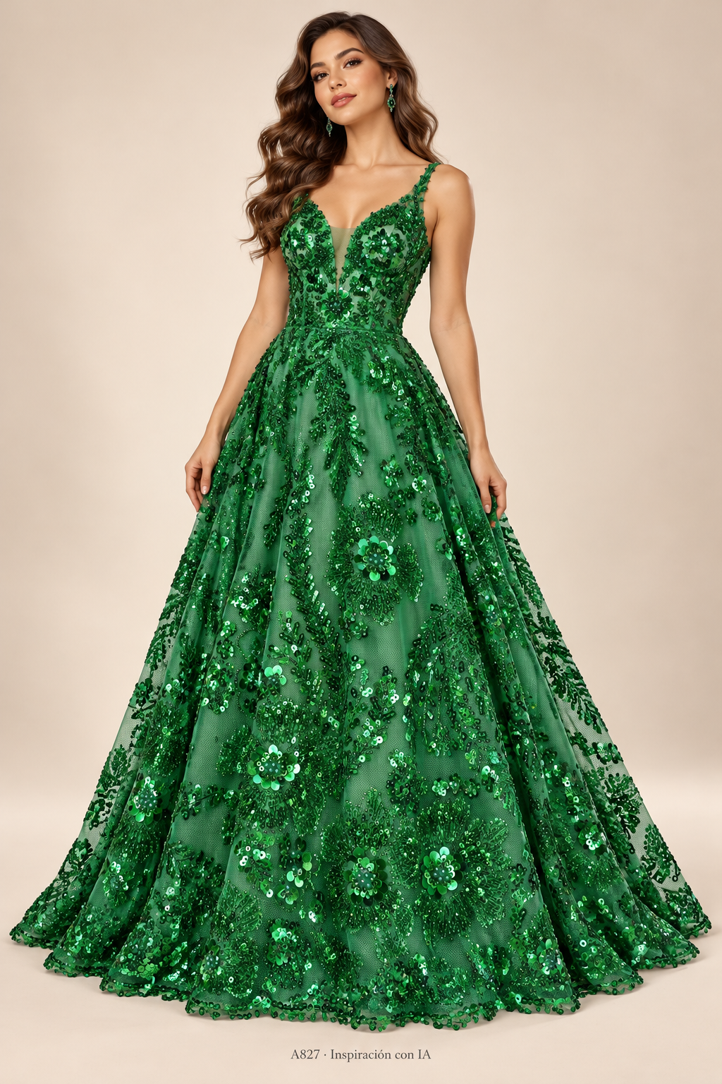 Tul bordado color esmeralda A827 — Palacio Glamour