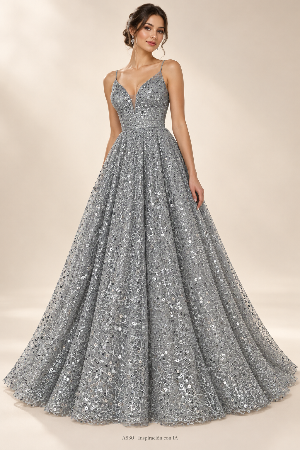 Tul bordado color gris A830 — Palacio Glamour