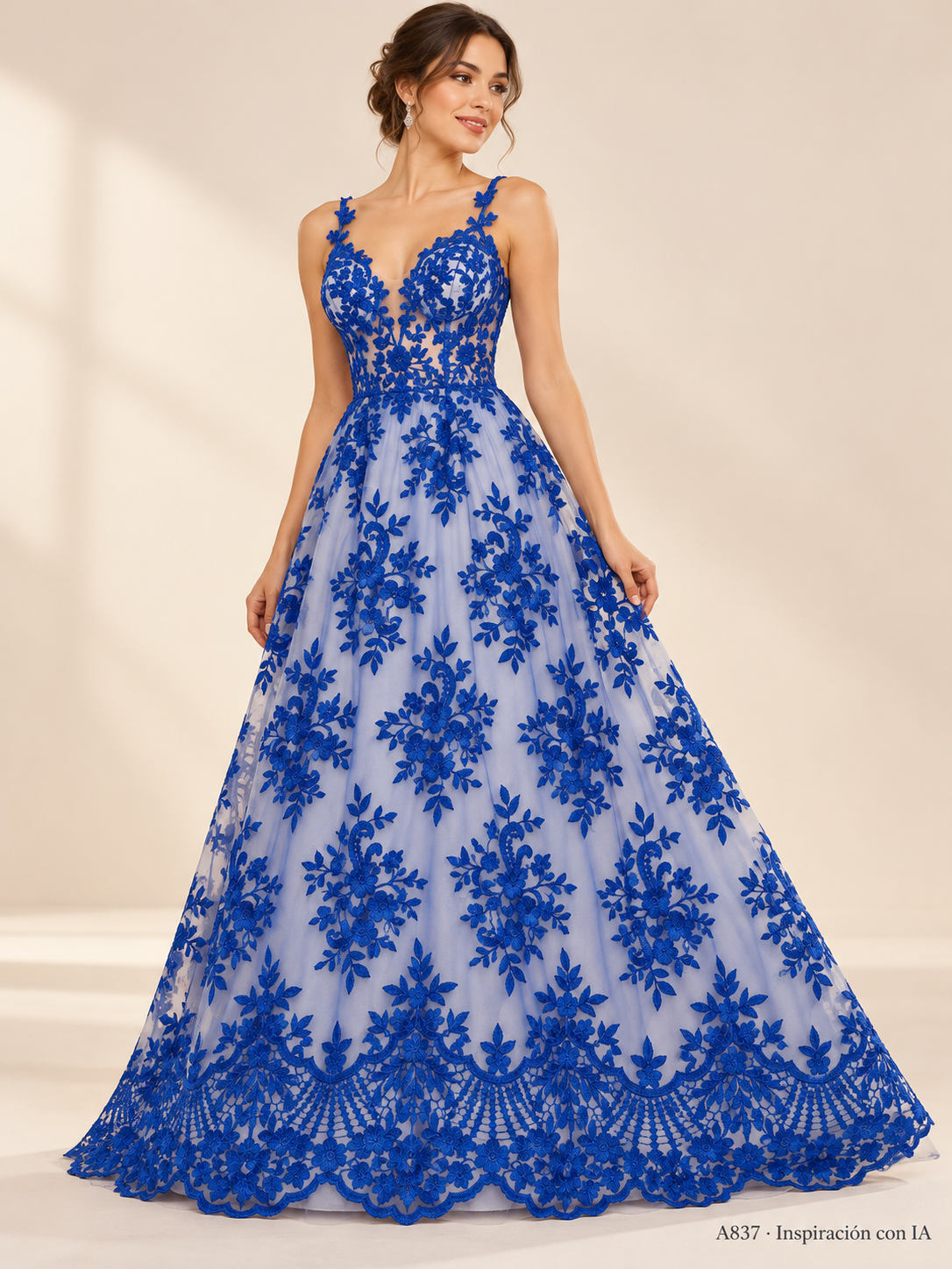 Tul bordado color azul rey A837 — Palacio Glamour
