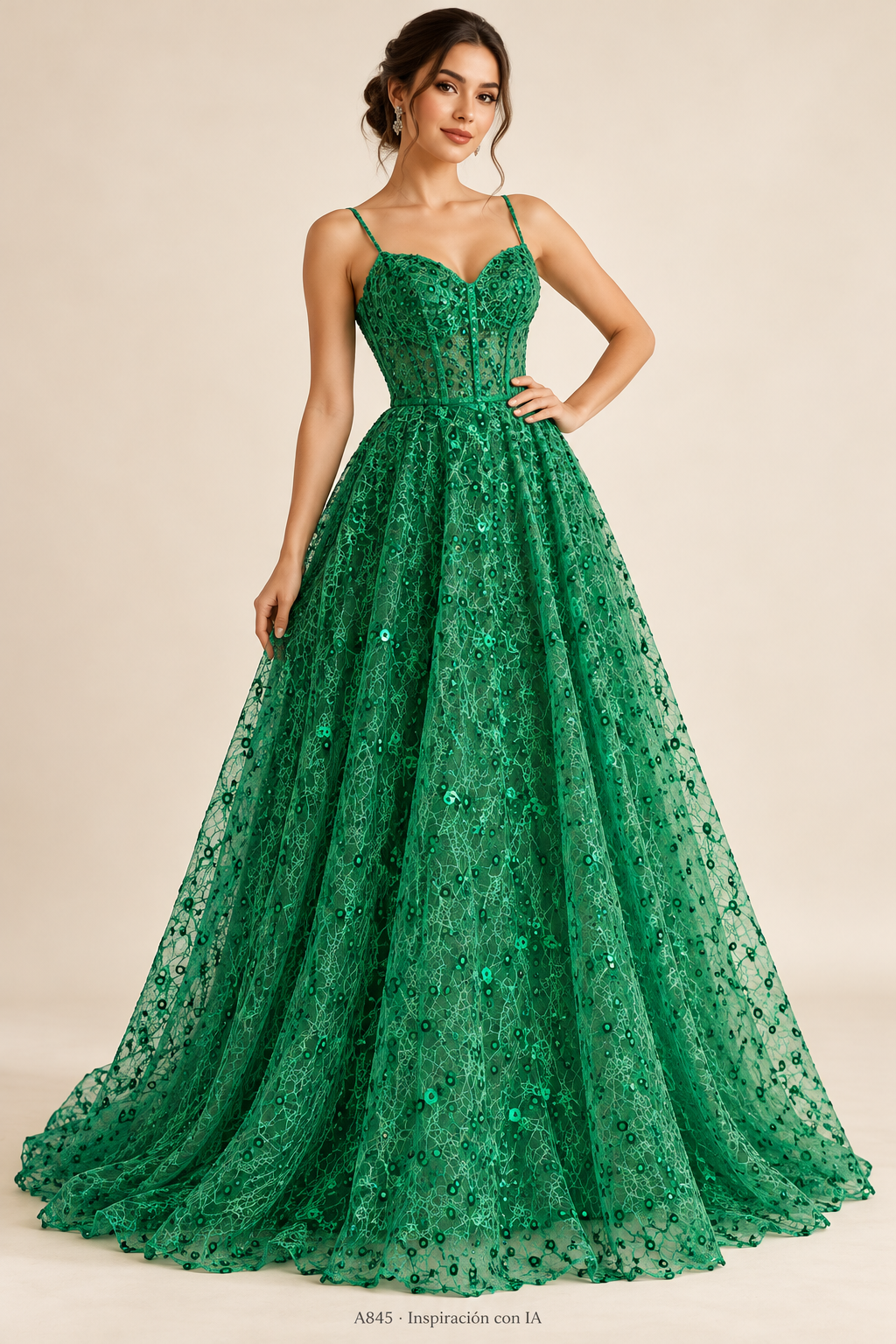 Tul bordado color esmeralda A845 — Palacio Glamour