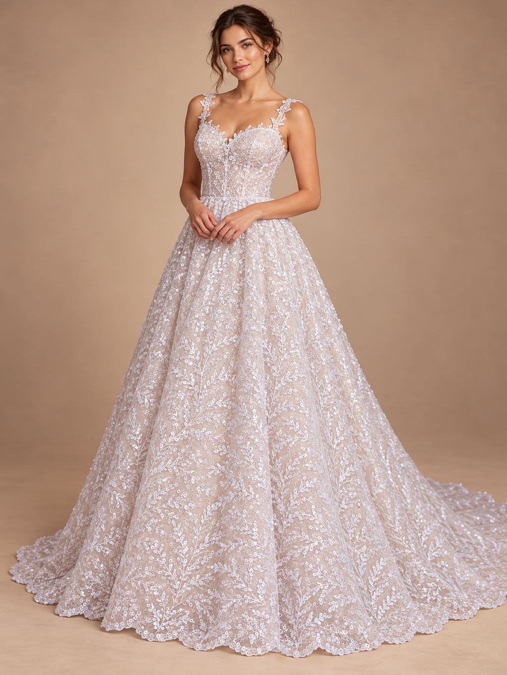 Tul bordado color blanco A845 — Palacio Glamour