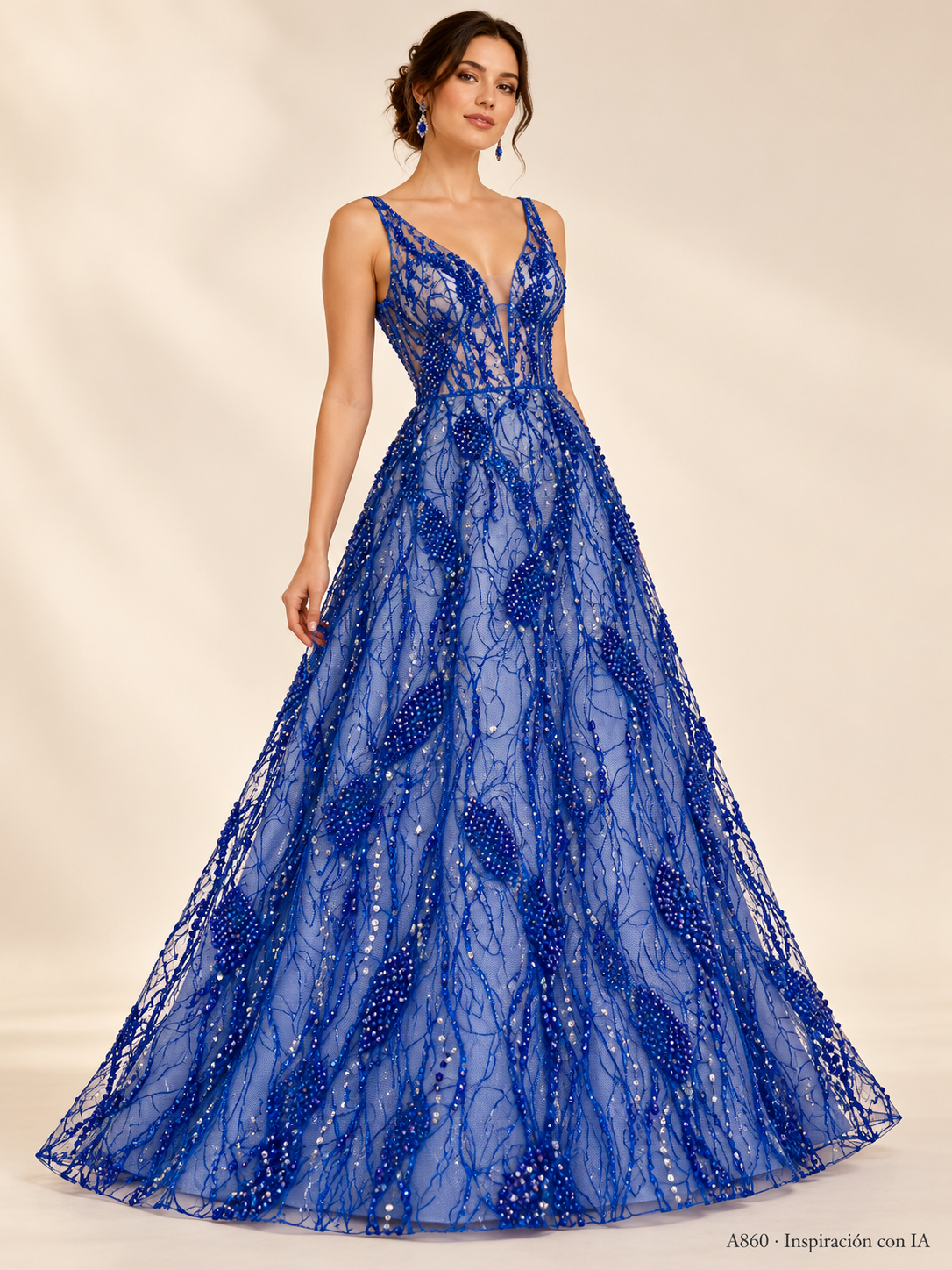 Tul bordado color azul rey A860 — Palacio Glamour