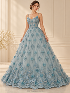 Tul bordado color cielo A862 — Palacio Glamour