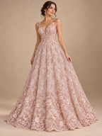 Tul bordado color rosa A862 — Palacio Glamour