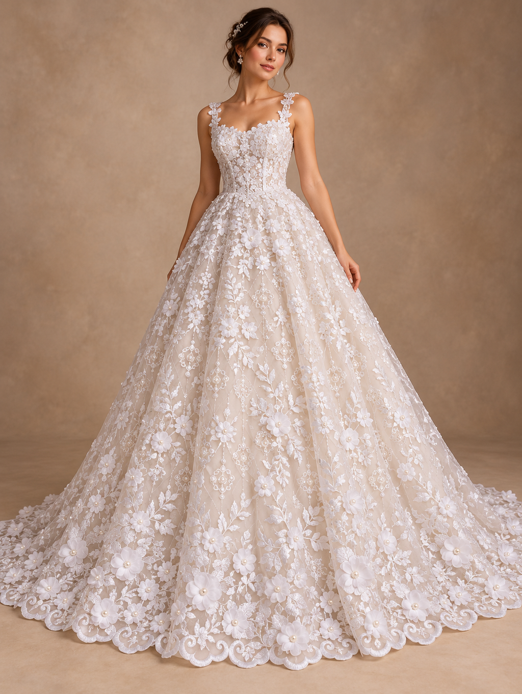 Tul bordado color blanco A862 — Palacio Glamour