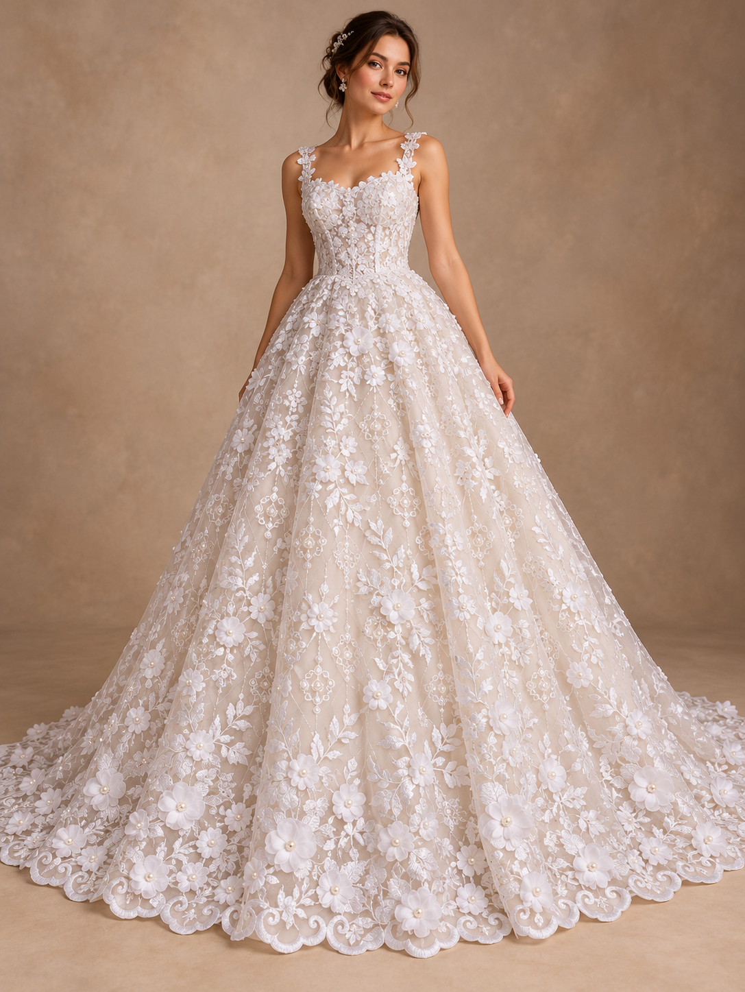 Tul bordado color blanco A862 — Palacio Glamour