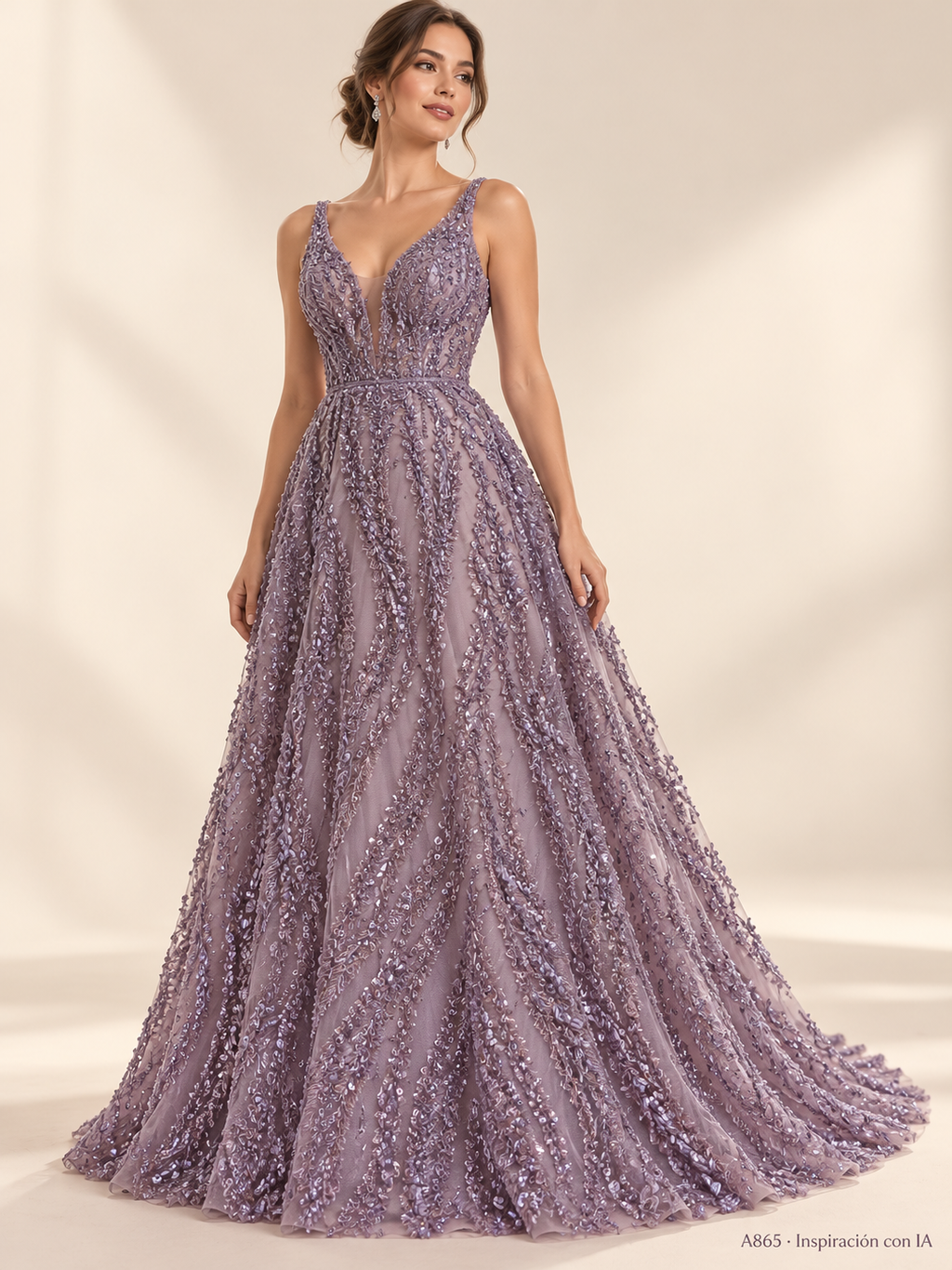 Tul bordado Con Canutillo y Chaquira Color Mauve A865 — Palacio Glamour