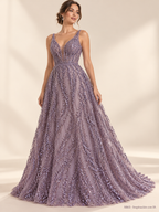 Tul bordado Con Canutillo y Chaquira Color Mauve A865 — Palacio Glamour