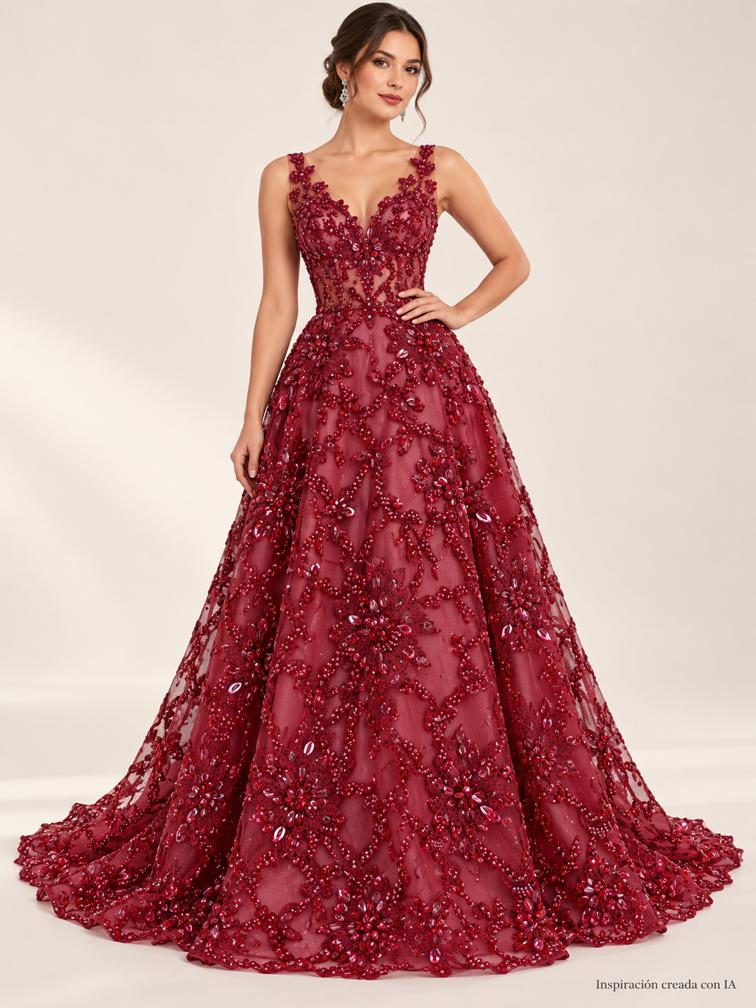 Tul bordado color vino A866 — Palacio Glamour