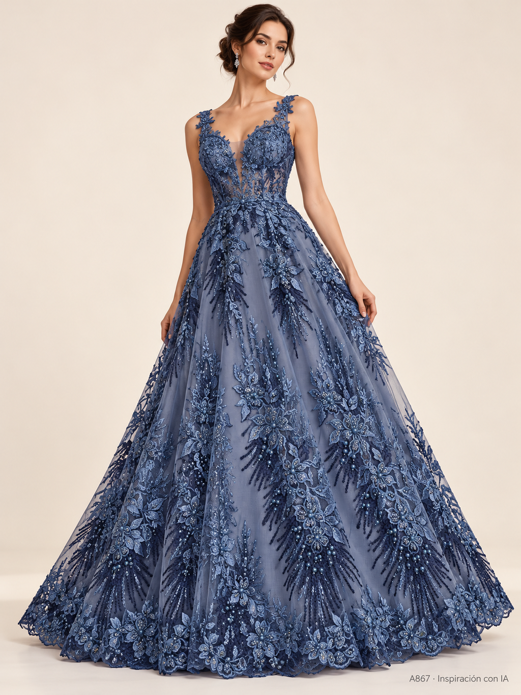 Tul bordado color azul A867 — Palacio Glamour