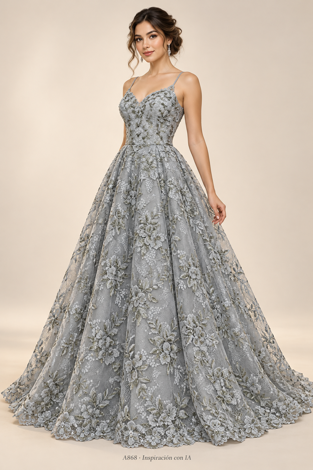 Tul bordado color gris A868 — Palacio Glamour
