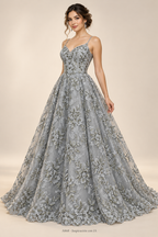 Tul bordado color gris A868 — Palacio Glamour