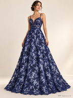 Tul bordado color azul marino A873 — Palacio Glamour