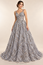 Tul bordado color plata A873 — Palacio Glamour