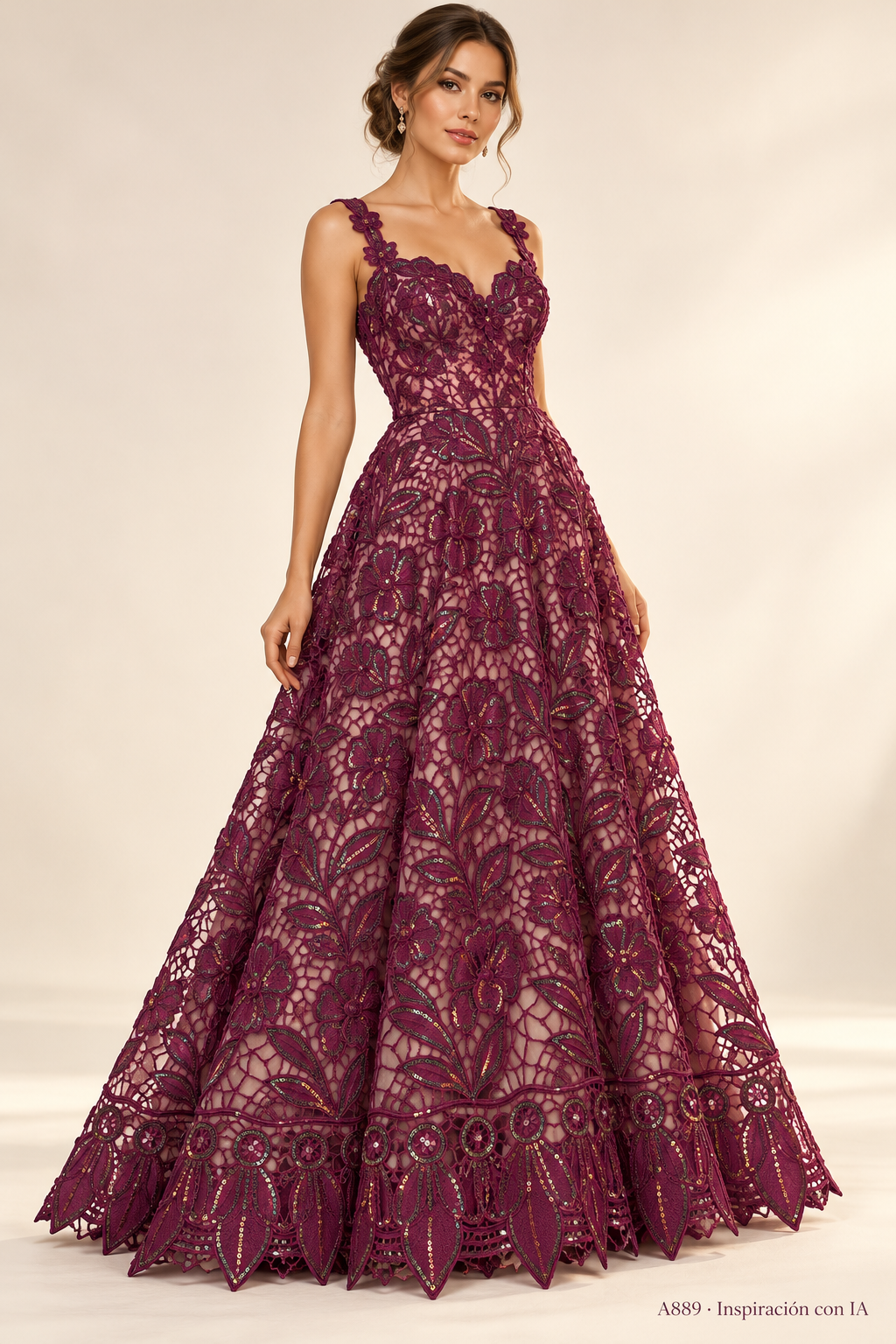 Tul bordado Con Diseño y Lentejuela Color Morado A889 — Palacio Glamour