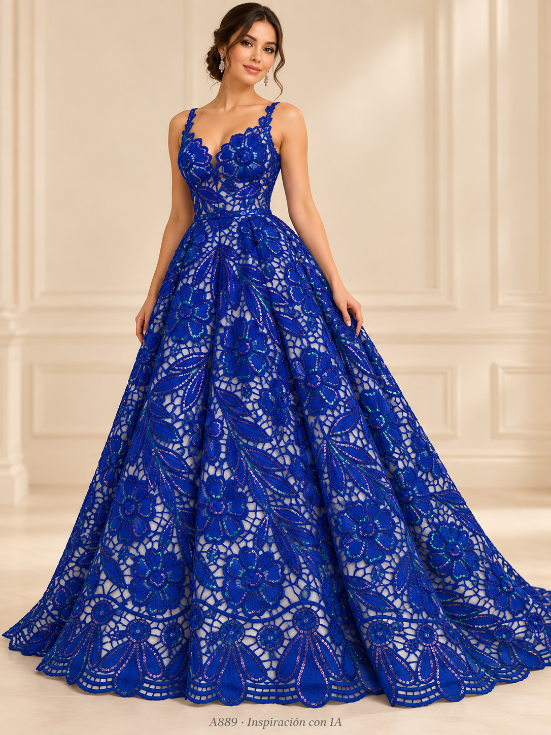 Tul bordado color rey A889 — Palacio Glamour