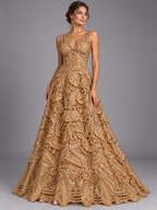 Tul bordado color oro A889 — Palacio Glamour