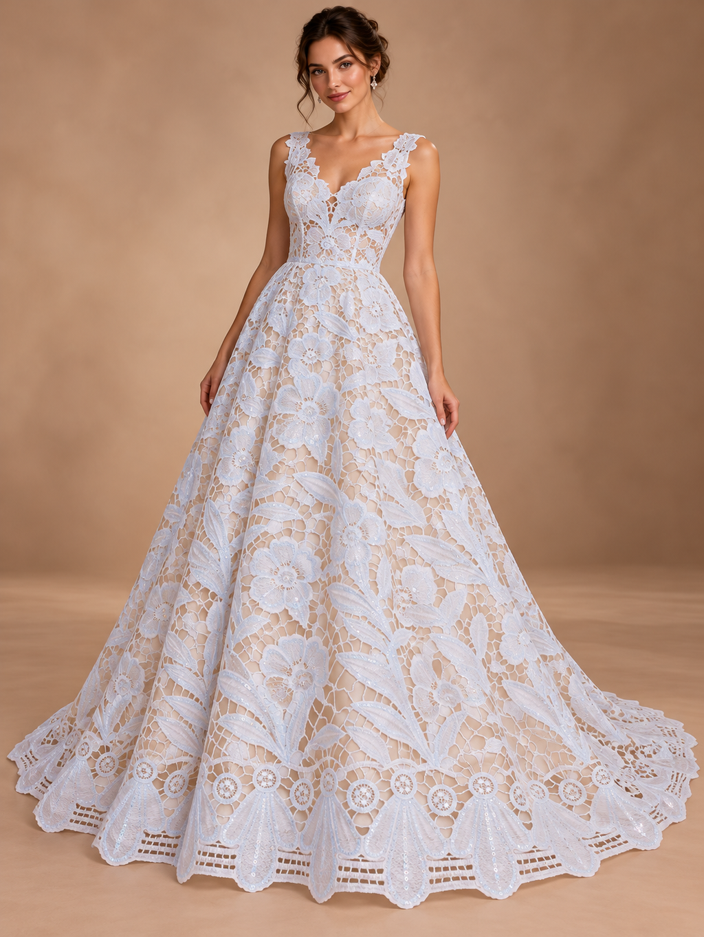 Tul bordado color blanco A889 — Palacio Glamour